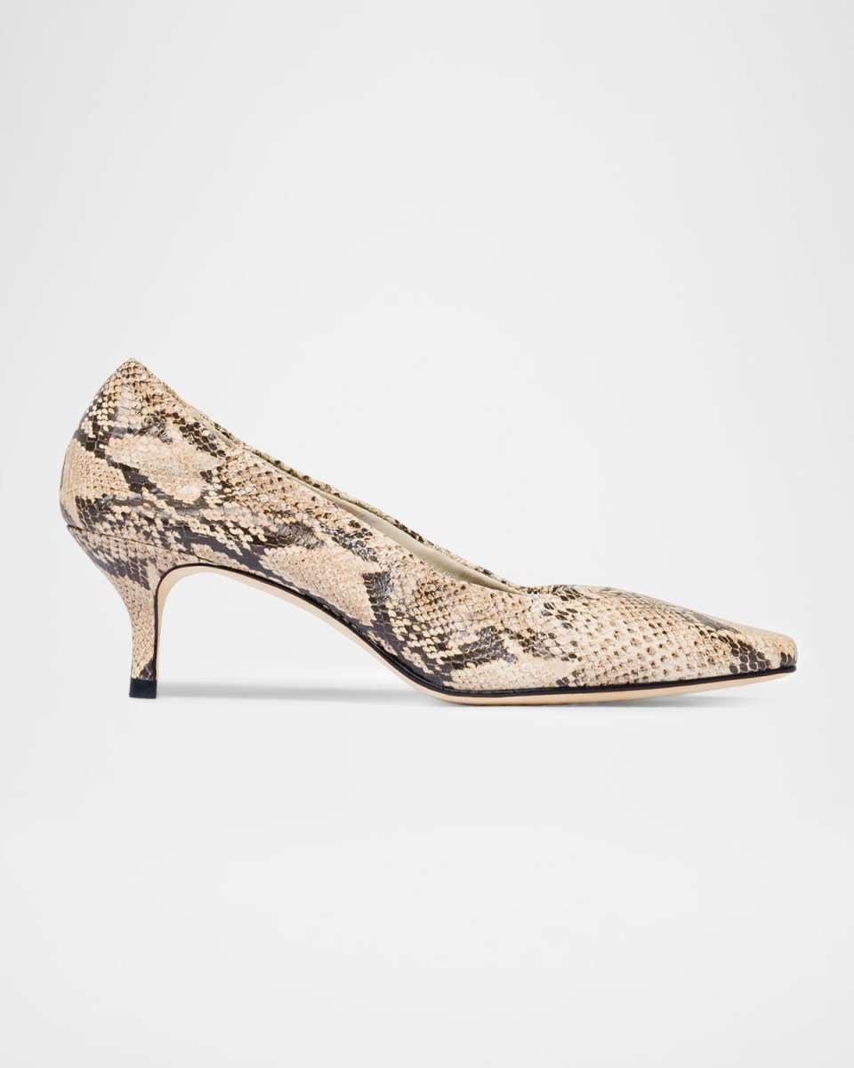Manu Ruched Snake-Printed Leather Snip-Toe Pumps